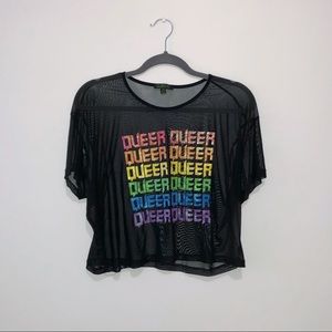 DOLLS KILL Got Queer Pride Mesh Top in Black